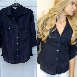 Rosalie Hale Standard James Perse Navy Blue Cotton Button Down Shirt Twilight XL
